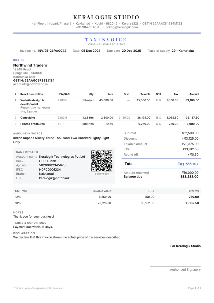 Elegant invoice template